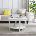 thumbnail image 6 of 2-Tier Coffee Table, 30" Traditional Round Center Table with Open Storage Shelf, Curved Design Minimalist Wooden Accent Table for Living Room, Bedroom, 6 of 9
