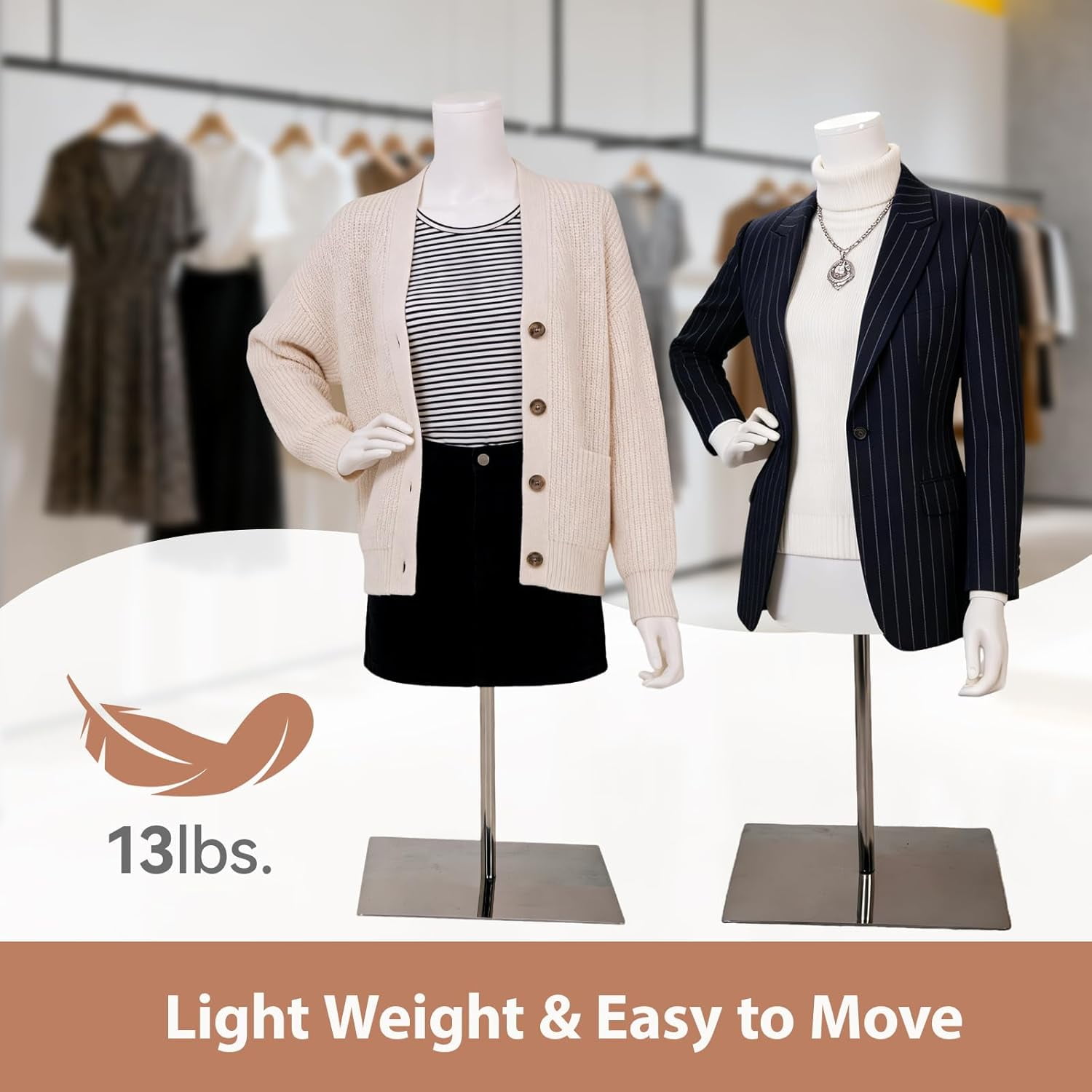 Kinbor White Half Body Female Mannequin - Elegant Female Mannequin with Stable Base, Manne quin Dress Form Display, Detachable Manikins (Upper-Body)