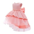 thumbnail image 2 of IBTOM CASTLE Toddler Baby Girls Dress Formal Bowknot Tutu Backless Puffy Tulle Gowns Princess Wedding Baptism Pageant Birthday Party Wear 3-4 Years Peach Pink, 2 of 8