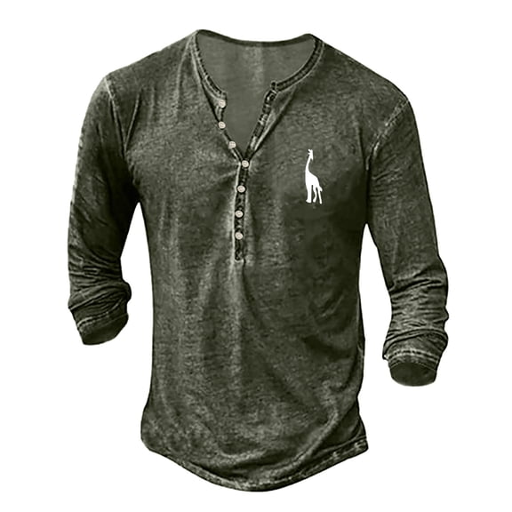 Polo Shirts For Men Long Sleeve Solid Color Casual Comfort Soft Loose Quarter Button Henley Shirt Spring Lightweight Classic Basic Blouse Army Green L