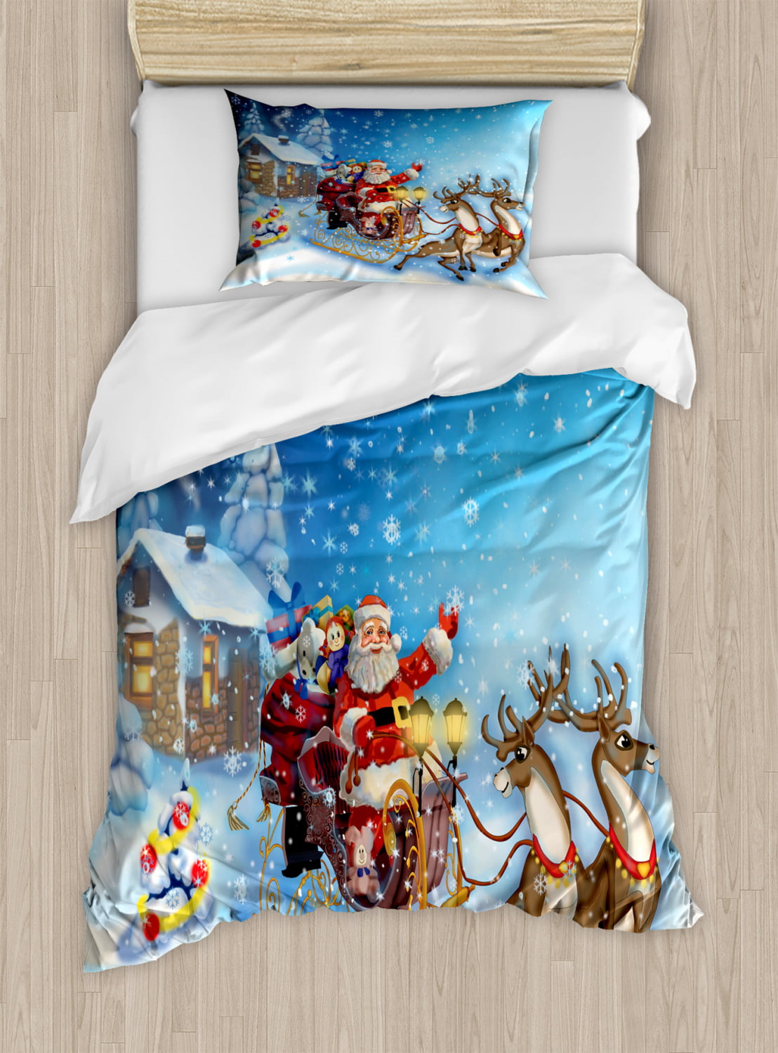 Santa & Reindeer Christmas One more Sleep Duvet Quilt Cover Bedding Set 