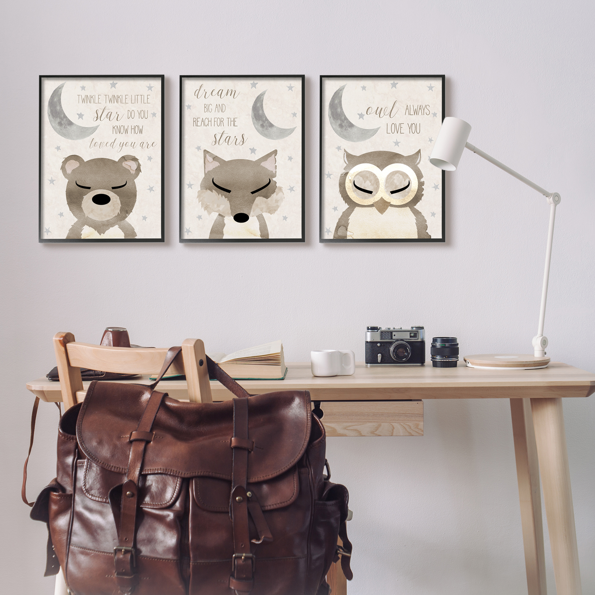 Stupell Industries Nighttime Animals & Lullabies Animals & Insects Painting Black Framed Art Print Wall Art, 16 x 20, Set of 3
