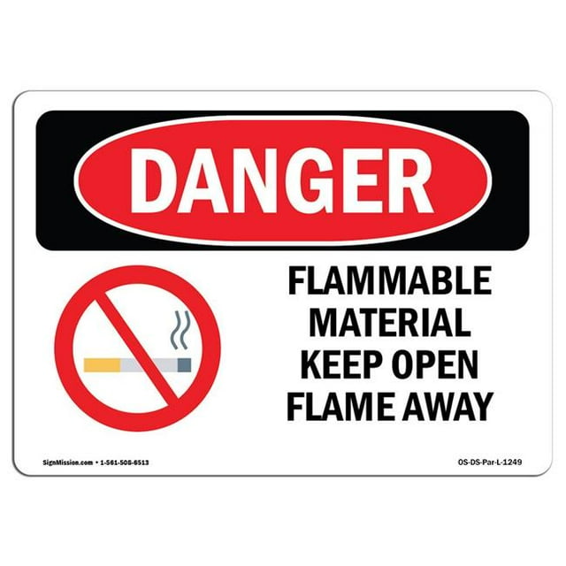 SignMission OS-DS-A-1218-L-1249 12 x 18 in. OSHA Danger Sign - Flammable Material Keep Open Flame Away