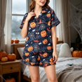 thumbnail image 2 of Breezora Womens Pumpkin Print Pajama Set Short Sleeve Button Shirt with Matching Shorts Halloween Casual Fall Nightwear Lounge Comfort Top, 2 of 5