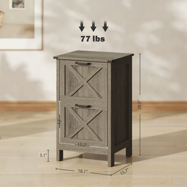 Vertical File Cabinet with 2 Drawers, Rustic Farmhouse Office Storage Cabinet for A4, Letter Size, Distressed Gray