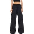 thumbnail image 2 of Lightweight Cargo Pants with Multi Pockets for Women Baggy Elastic Low Waisted Cargo Pant Casual Stretchy Wide Leg Trousers for Hiking, 2 of 5