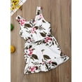 thumbnail image 5 of Coduop Toddler Baby Girls Sleeveless Floral Jumpsuit Sleeveless Lace-up Ruffles Bodysuit Romper, 5 of 7