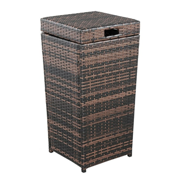 UBesGoo 27 Gallon Wicker Decorative Outdoor Patio Trash Hideaway, Brown, Rattan Garbage Bin, Wicker Trash Container