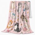 thumbnail image 2 of Playful Kittens Yarn Balls Paw Prints Watercolor Pink, Playful Pet Portrait Pattern, Warm Flannel Blanket for Living Room and Bedroom, Cat Lovers Appreciation Gift, Pet Lover Home Decor, 2 of 9