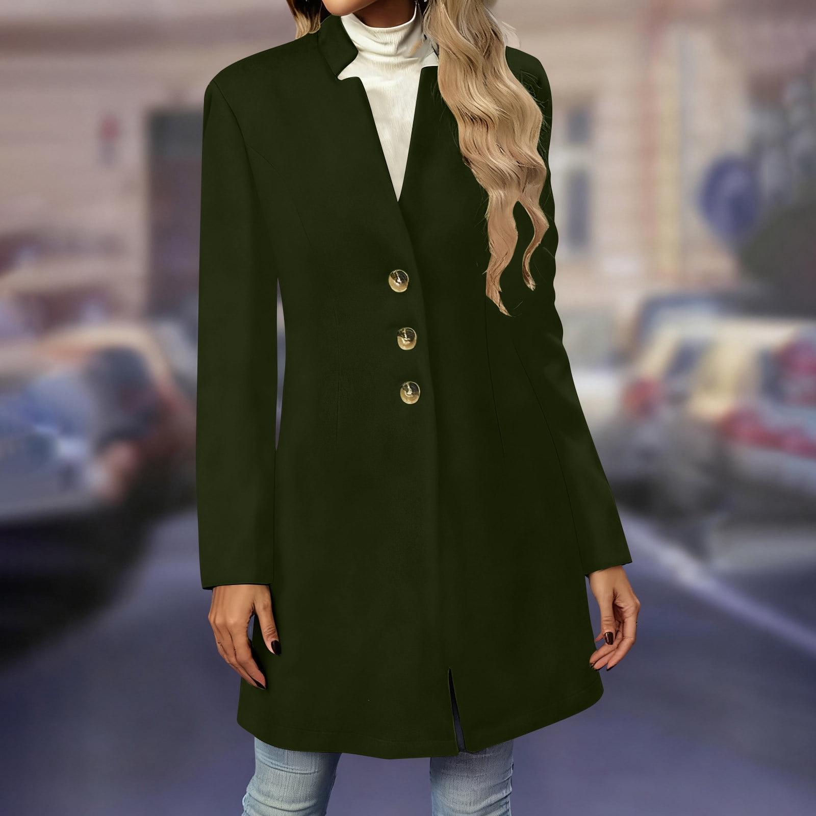 Women's Winter Wool Blend Camel Mid-Long Coat Casual Single-Breasted Lapel Jacket Outwear With Pockets