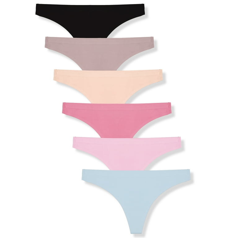 FINETOO Seamless Thongs for Women breathable Low Rise Panties Invisible Hipster  Underwear No Show XS-XL 6 Pack 