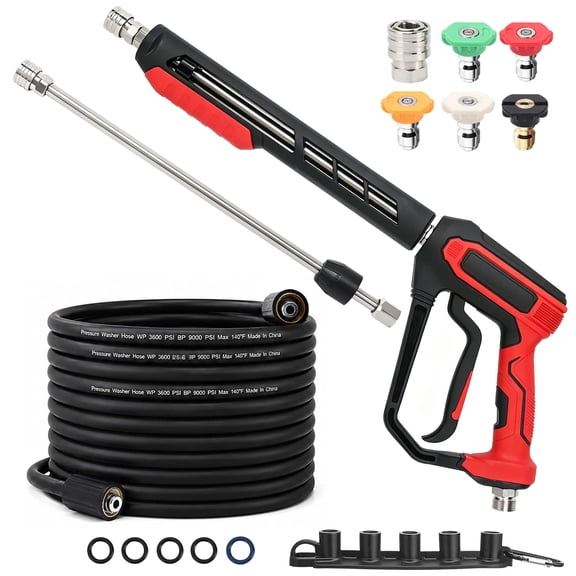 Pressure Washer Gun and Hose Kit, 25FT High Pressure Washer Hose with Adjustable Extension Wand, 5 Spray Nozzle Tips, M22-14mm Fittings, 3600 PSI Power Washer Accessories
