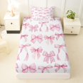 thumbnail image 4 of spefrowx Watercolor Pink Bow Twin Sheets for Girls, Gingham Polka Dot Ribbon Bedding, 3 Pieces, 1 Flat Sheet, 1 Fitted Sheet and 1 Pillowcase, 4 of 6