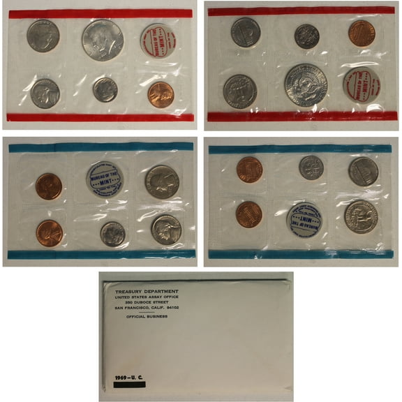 1969 U.S. Mint Set – 10 Coins – Collectible OGP Set (Includes 40% Silver Kennedy Half Dollar)