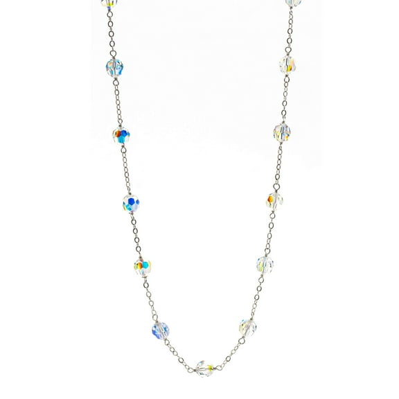 1160 Jewelry Aurora Borealis Austrian Crystal Necklace, Sterling Silver, 16"   2" Extender for Adults