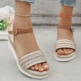 thumbnail image 4 of EliteGoogv Womens Sandals Platform Wedge Sandals For Women Summer Casual Walking Shoes Comfortable Heeled Sandals Travel Beach Vacation Shoes US: 10.5 Gold, 4 of 8