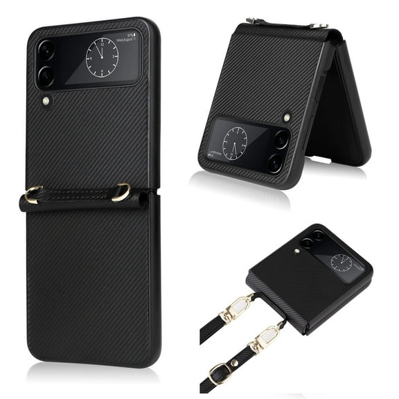 Galaxy Z Flip 3 5G Phone Case (2021), Decase Slim Lightweight Crossbody Neck Cover with Shoulder Strap Lanyard PU Leather & Soft TPU Bumper Shockproof Cover for Samsung Galaxy Z Flip 3 (6.7"), Black