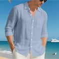 thumbnail image 2 of WTOBBY Men's Solid Color Loose-Fit Linen Long Sleeve Collared Shirt Cardigan, Breathable and Smart Casual Look for Seasonal Comfort,Light Blue S, 2 of 4