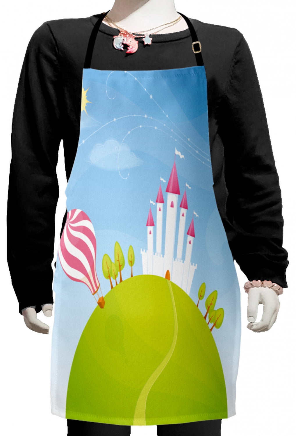 Castle Apron Cartoon Kids Apron, Fantasy Castle on Top of the Hills and Hot Air ...