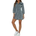 thumbnail image 1 of Vestido de mezclilla para mujer INSPIRE CHIC, con mangas 3/4, botones, mini vestido de camisa de mezclilla, color gris azul, 1 of 6