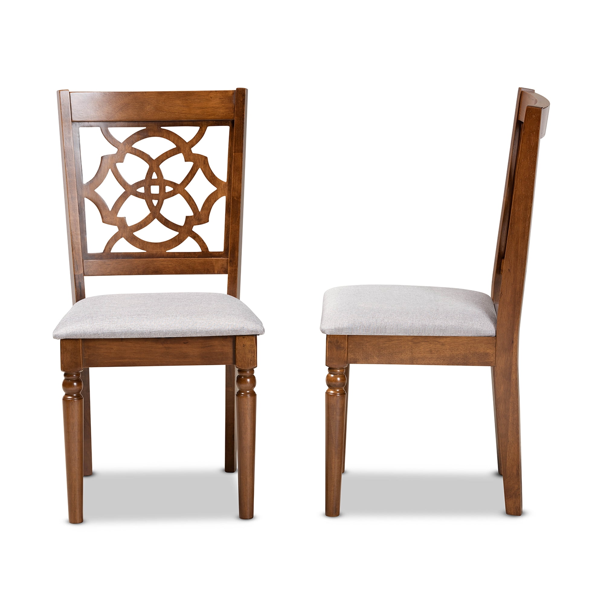 Baxton Studio Renaud Modern and Contemporary Grey Fabric Upholstered and Walnut Brown Finished Wood 2-Piece Dining Chair Set