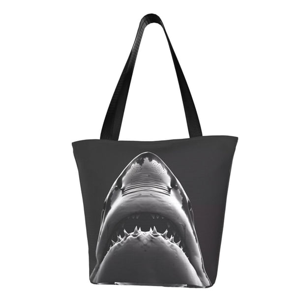 Fotbe Black And White Shark Bolsa de Playa con Estampado, Bolsa de Hombro, Bolsa de Mano Espaciosa, Bolsa de Viaje Ligera, Bolsa de Compras Versátil