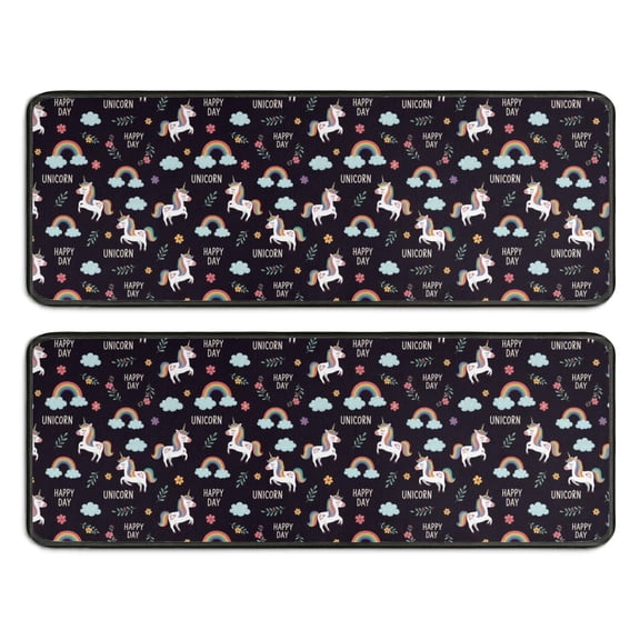 Kitchen Rugs Sets Of 2,Black Cartoon Unicorn Rainbow Anti Fatigue Kitchen Mat Rugs Non Slip Washable,Decorative Kitchen Floor Mats for Kitchen,Sink,Laundry,17"x47" 17"x47"