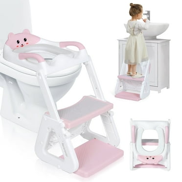 Orzbow 2-IN-1 Potty Seat with Stability Splash Guard, Anti-Slip Pad and Adjustable Ladder for Toddler, Pink