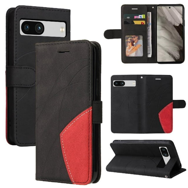 GANGXUN Flip Case for Google Pixel 7A – Leather Wallet Cover with Card Slots, Kickstand & Color Stitching Protective Folio