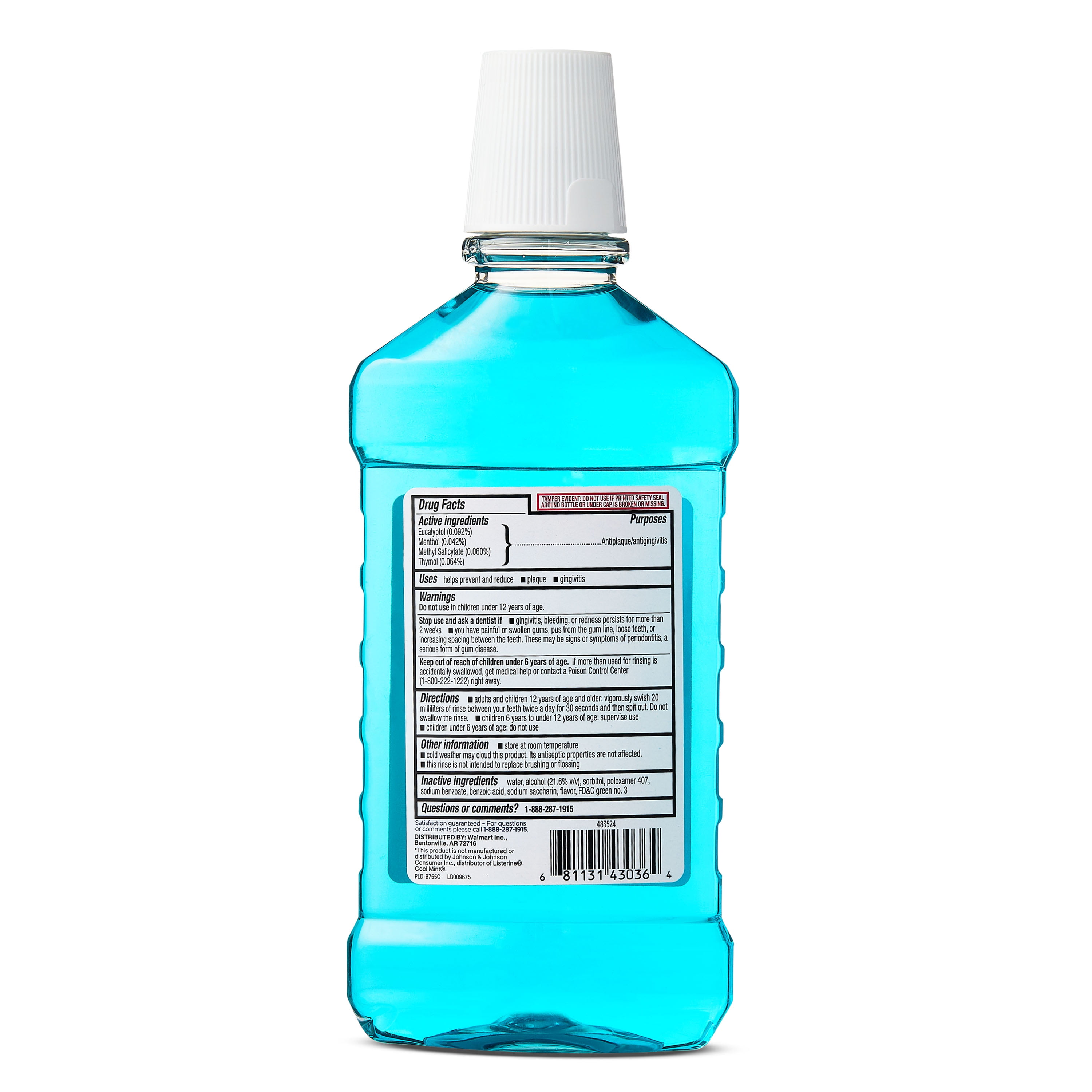 Equate Antiseptic Mouthwash, Blue Mint, 500 mL