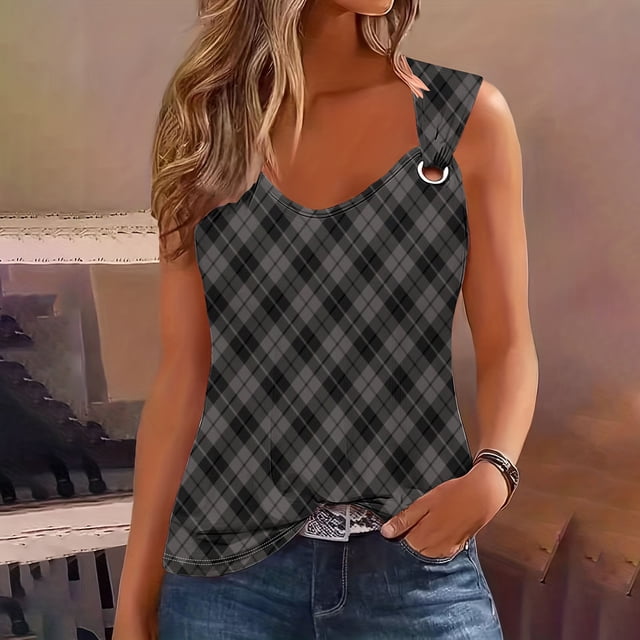 Puntoco Camisetas ajustadas para mujer, camisetas sin mangas para mujer, camisetas de verano, blusas casuales holgadas sin mangas con cuello redondo