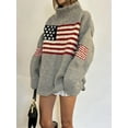 thumbnail image 5 of Women'S Flag Pattern Long Sleeve Round Neck Sweater Casual Loose Pullover Sweater Gray M, 5 of 9