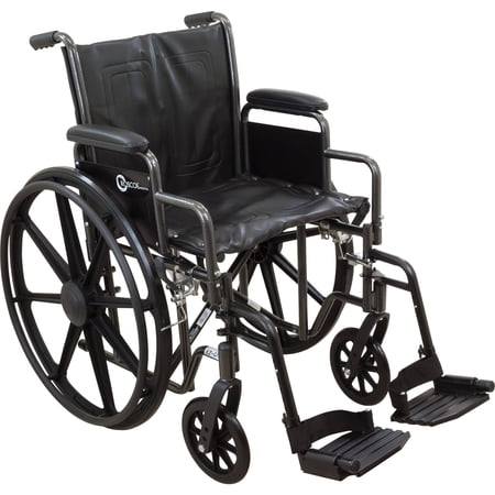 Roscoe MeProBasics Steel Standard Wheelchair, Adjustable Seat, Flip Back Arms, 300 lb Capacity
