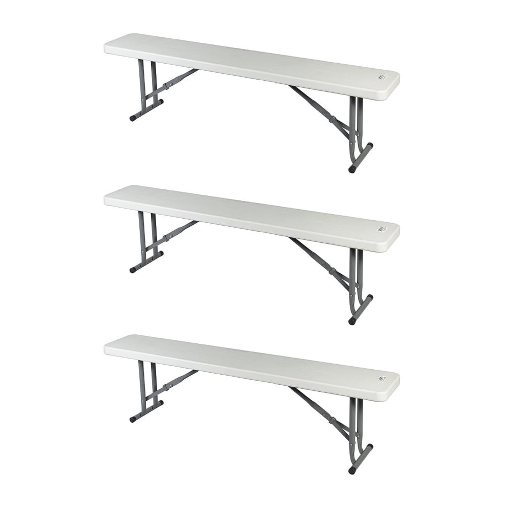 Ontario Furniture 3 Foot Folding Bench Steel Plastic, White, 3 Pack