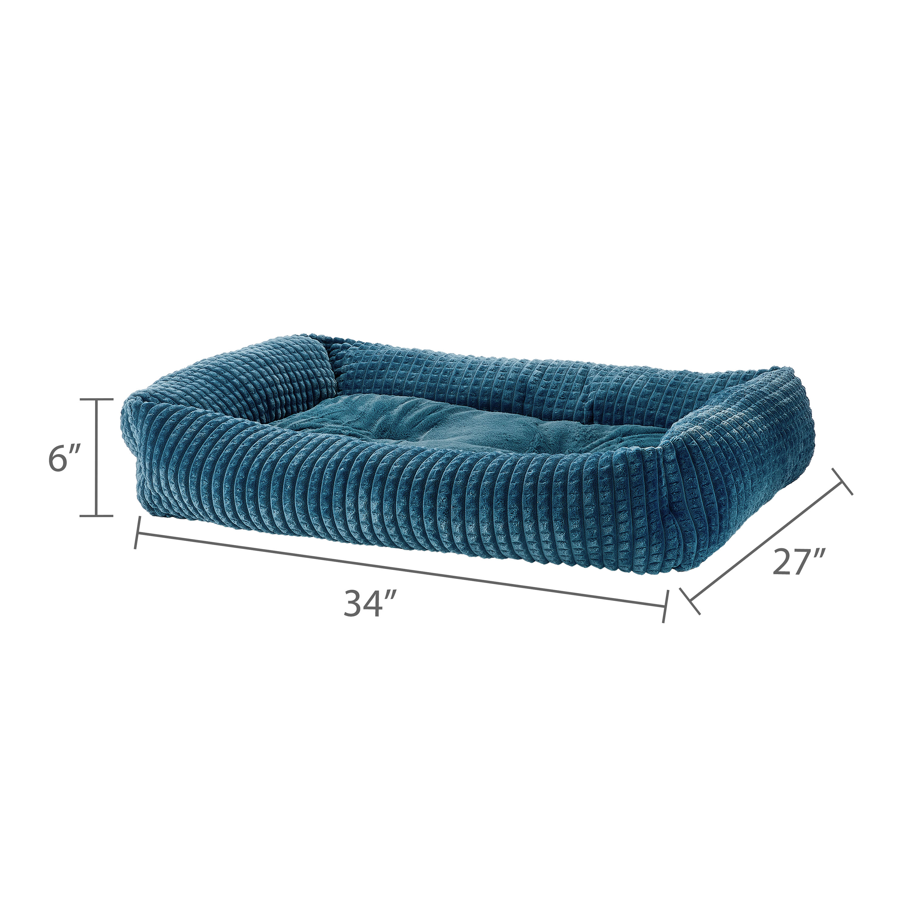 Vibrant Life Large Flannel Waffle Texture Bolster Cat or Dog Bed, Blue, 27" x 36"