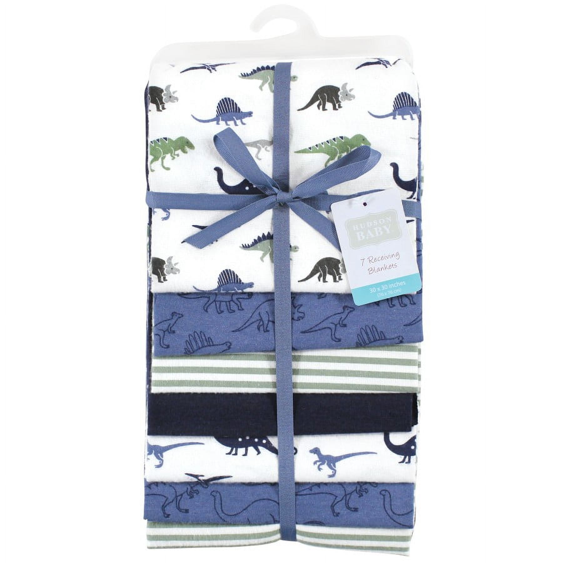 Hudson Baby Infant Boy Cotton Flannel Receiving Blankets Bundle, Blue Green Dino, One Size