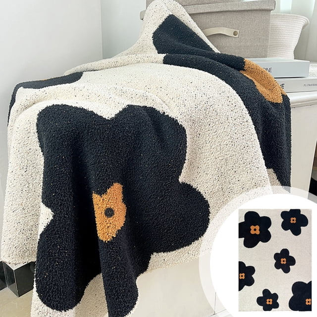 Manta de girasol de vellón | Funda de sofá cama de poliéster floral blanco suave | Acogedor regalo decorativo de siesta para la oficina en casa | 70x100cm | Ligereza | 1 Pieza