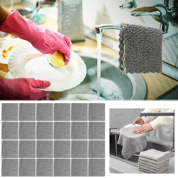 Deals of The Day Clearance! 24 Pack Kitchen Cloth Dish Towels, Dishcloths, Super Absorbent Coral Velvet Dishtowels, Nonstick Oil Washable Fast Drying