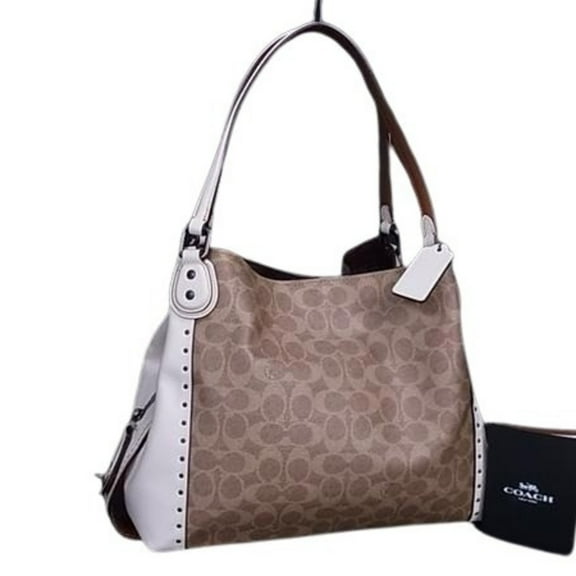 Pre-Owned COACH Signature Edie Handbag 30220 in Brown and Ivory Leather with Studs... (Good)