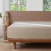 MooMee 100% Washed Cotton Queen Fitted Sheet Only Linen Like Textured Extra-Deep Pocket Breathable Soft 1-Piece(Tannish Linen Grey, 60x80)