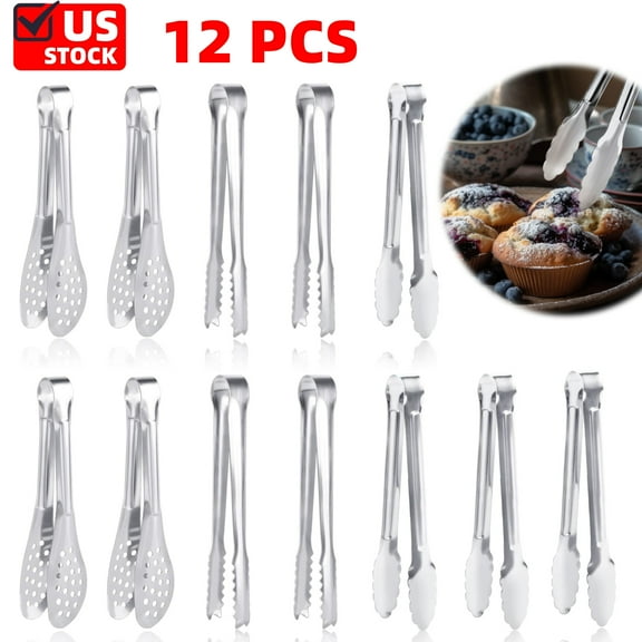 12 Pack Small Serving Tongs, Stainless Steel Sugar Tongs Mini Appetizers Tongs Mental Kitchen Tongs for Serving Food (5.1inch)