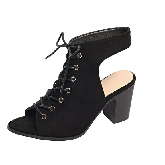 High Heels Chunky Block Heels for Women Strappy Gladiator Open Toe Heels Dressy Pumps Sandals Black 5.5