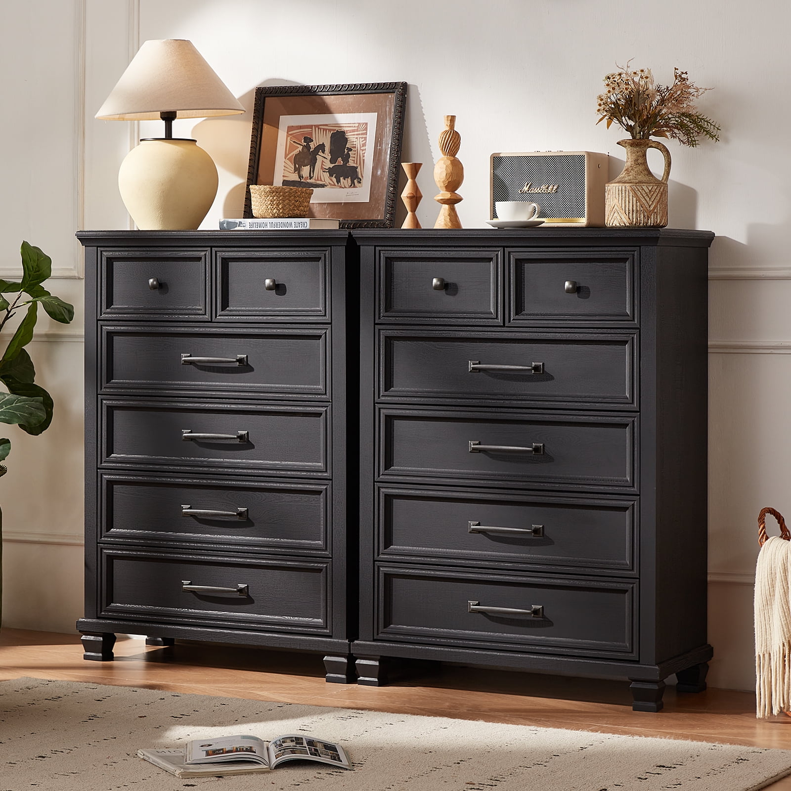 LELELINKY 6 Drawer Vertical Dresser for Bedroom, Modern Chest of Drawers Wood Storage Cabinet for Living Room, Black