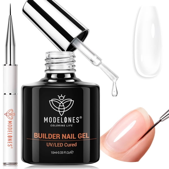modelones Builder Nail Gel, Clear Builder with Detachable Liner Nail Brush