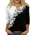 thumbnail image 2 of Womens Summer Tops Casual 3/4 Sleeve Tee Tops Henley V Neck Graphic Print Half Sleeve Blouse Tshirts, 2 of 4