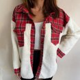 thumbnail image 2 of DDAPJ pyju Women's Fuzzy Sherpa Jacket Fleece Spliced Plaid Shirt Jackets Button Down Shacket Coat with Pockets Red L, 2 of 7
