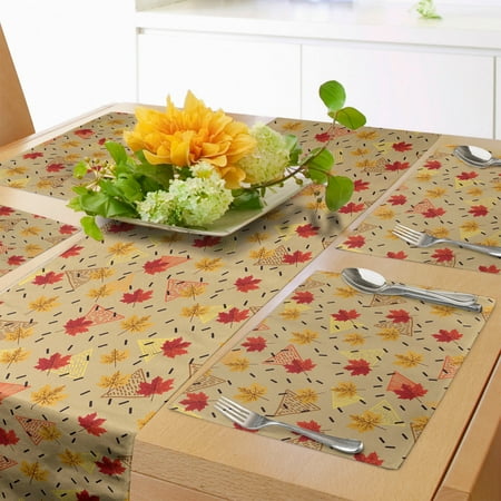 

Fall Colors Table Runner & Placemats Earthy Autumn Themed Pattern of Hand Drawn Triangles Maple Leaves Set for Dining Table Placemat 4 pcs + Runner 12 x72 Tan Vermilion Mustard by Ambesonne