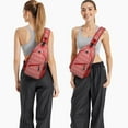 thumbnail image 6 of Sling Backpack,Red Christmas Folk Pattern Sling Bag with Water Bottle Holder,Waterproof Sling Bag for Men/Women with Headphone Jack for Hiking,Travel, 6 of 6
