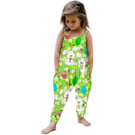 FDDMis Outfits for Toddler Girls Easter Outfit Toddler Girl Bunny Print Cute Baby Girls Overalls Strap Suspender Pants Sleeveless Jumpsuit Baby Girl Dresses 12 Months