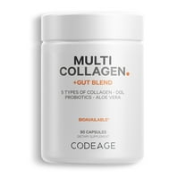 Multi Collagen Capsules   Gut Health Blend, Digestion Probiotics, Collagen 5 Types, Botanicals, 90 ct